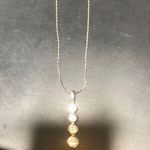 Sterling Silver White and Gold Drop Pendant Necklace